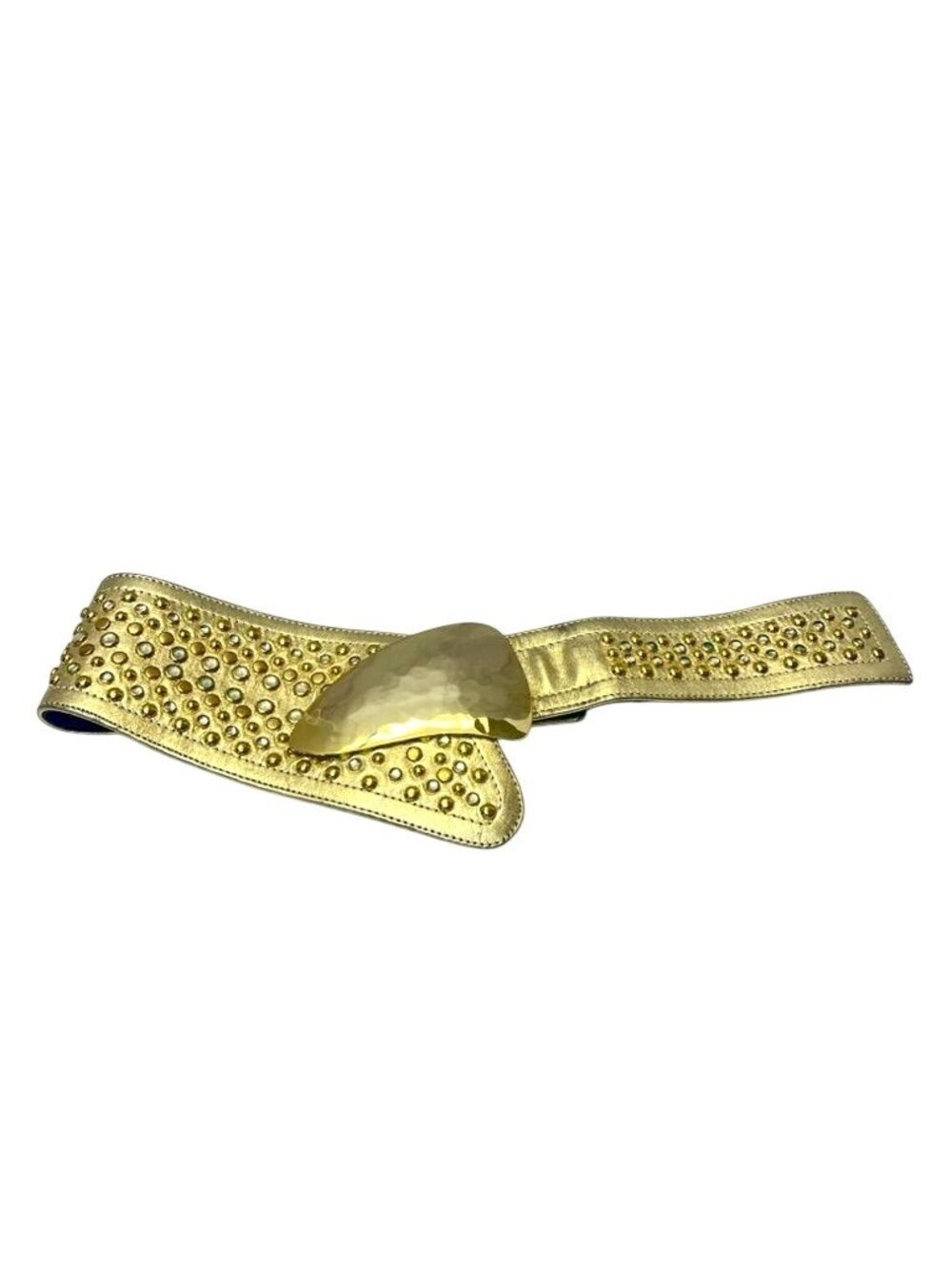 Ravid Artistic Gold Stretch Rhinestone Wide Belt Hammered Buckle 90s - Picture 2 of 9
